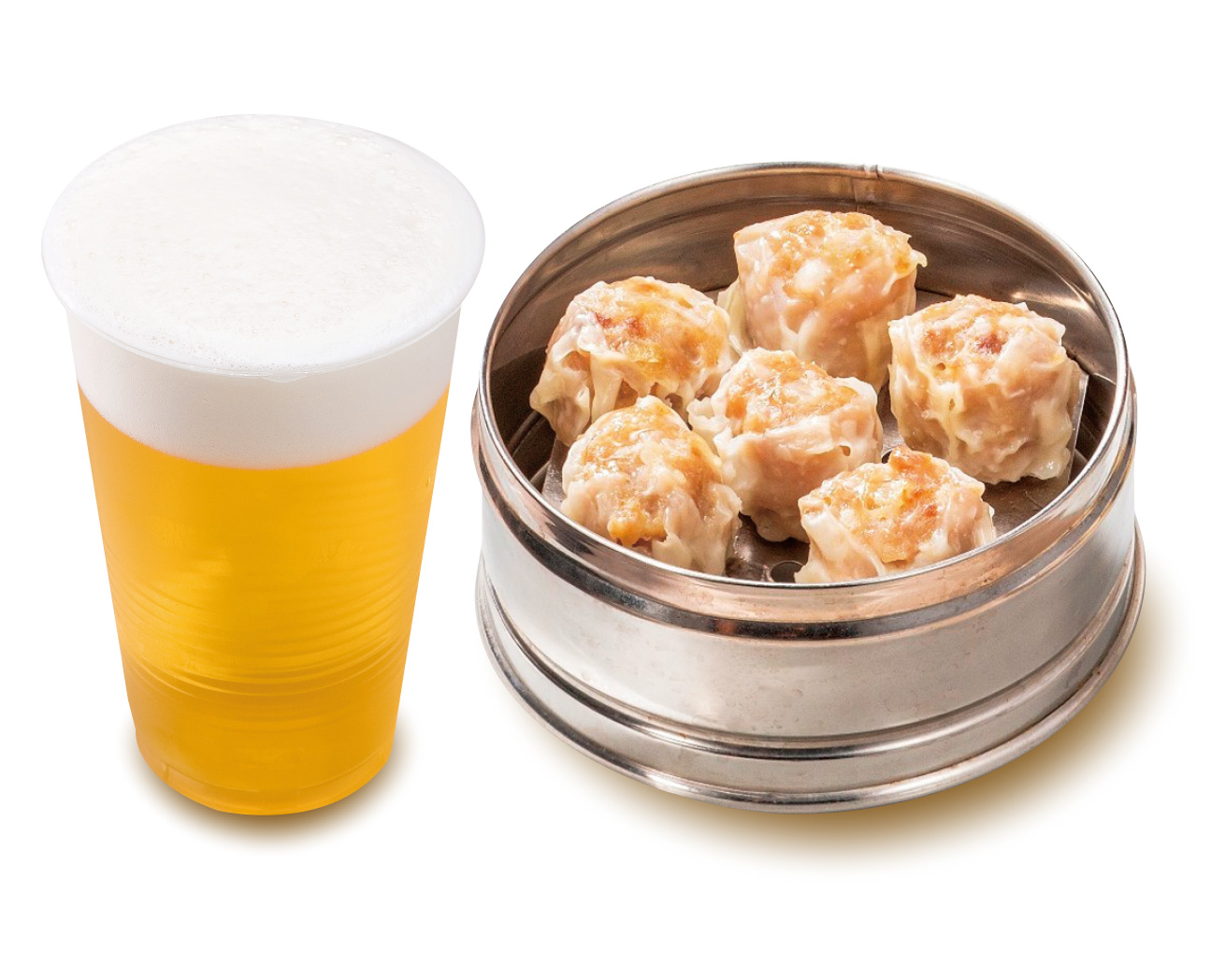 生ビールと昔ながらのシウマイ6個